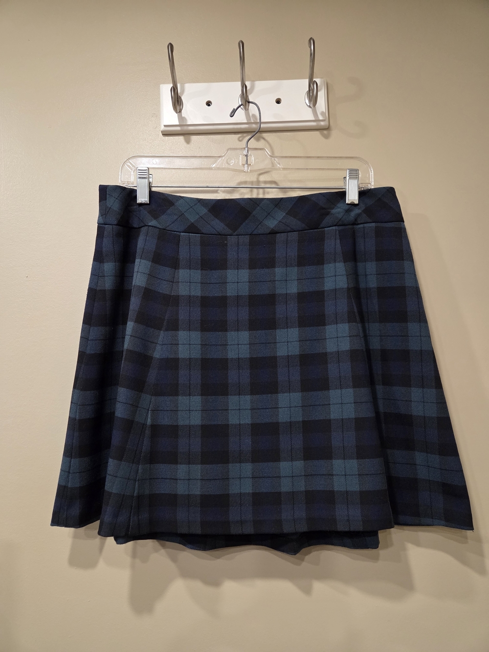 The Limited Navy and Teal Plaid Skater Mini Skirt